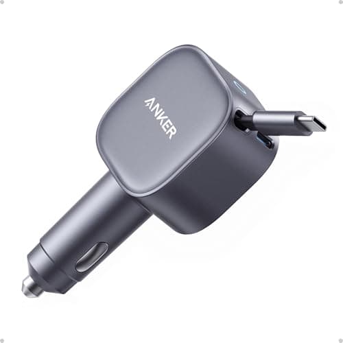 Anker 75W Fast Charging USB C Car Charger with Retractable Built-in Cable
