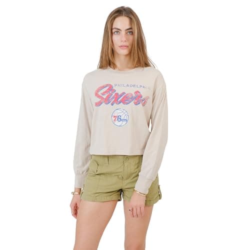 Ultra Game Women's NBA Super Soft Crop Top Pullover Sweatshirt, Philadelphia 76ers, Sand, X-Large