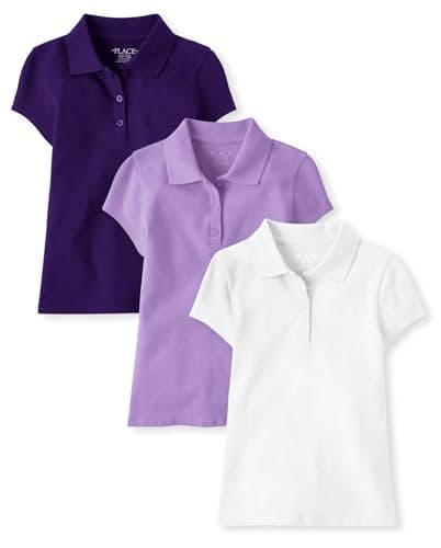 The Children's Place,Girls,Multipack Short Sleeve Pique Polos,Purple/Regal Violet/White 3-Pack,X-Large