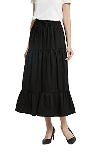 Tronjori Womens A Line Long Midi Denim Skirt Tired Layers,XS, Black