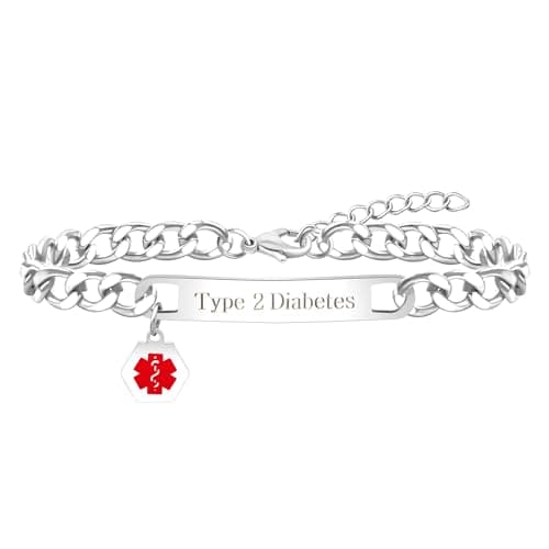Zircobic Unique and Lovely Stainless Steel Type 2 Diabetes Medical Jewelry，Stylish Medical Alert ID Bracelet for Unisex，Gift for Elders, Family, and Friends (Type 2)
