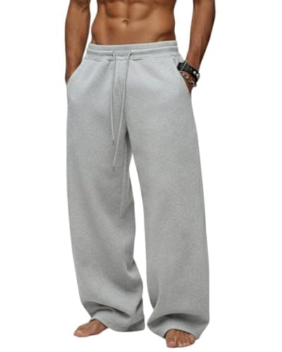 Men's Baggy Sweatpants Wide Leg Fleece Lounge Joggers with Deep Pockets