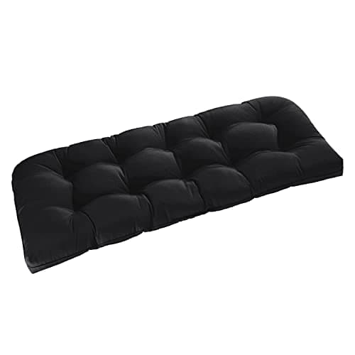 downluxe Outdoor Bench Cushion for Patio Furniture, Water Resistant Tufted Overstuffed Porch Swing Cushions, Thick Outdoor Loveseat Cushions, 44" X 19" X 5", Black, Set of 1