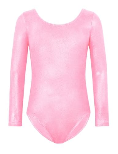 Snowheart Leotards for Girls Size 6-7 Years Old Pink Tumbling Unitard Long Sleeve Leotards One Piece Crew Neck