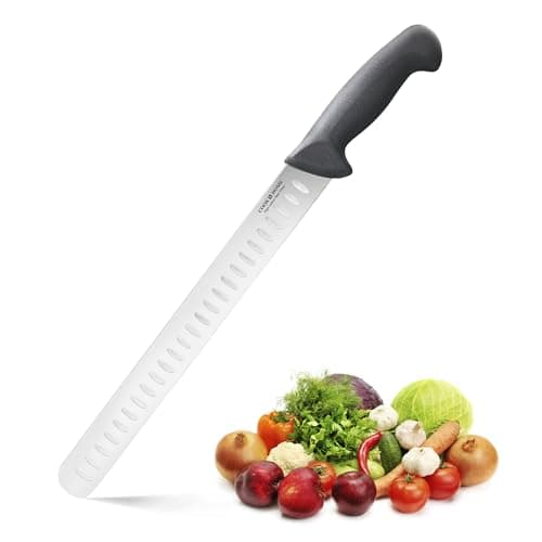Cook N Home Professional Slicing Knife Roast/Fish Slicer 11 Inch, Granton Edge High Carbon Stainless Steel Sharp Kitchen Knife, Ergonomic Handle, Black