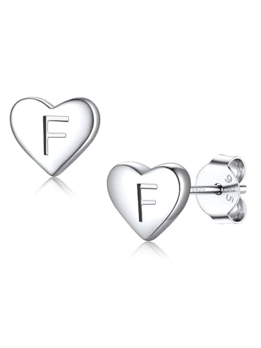 Sterling Silver Heart Earrings Initial Earrings for Women Hypoallergenic Dainty Letter Earring Stud Cute Charm Name Earrings Personalized Jewelry Trendy Stuff Birthday Easter Gift for 6-8 Ages
