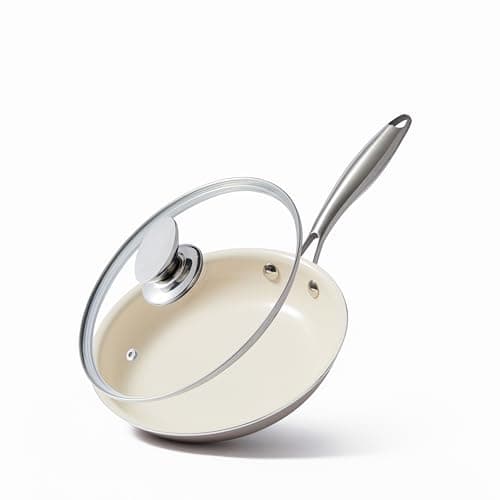 Jovire 9.25 Inch Ceramic Nonstick Frying Pan with lid Skillet - PFAS-Free, Non-Toxic, Oven Safe & Induction Ready, Aluminum Cookware with Stainless Steel Handle
