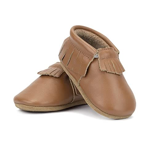Zutano Unisex Baby Leather Moccasins, Slip Resistant, Soft-Sole Stay On Baby Shoes, Chestnut, 6M