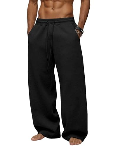 Men's Baggy Sweatpants Wide Leg Fleece Lounge Joggers with Deep Pockets