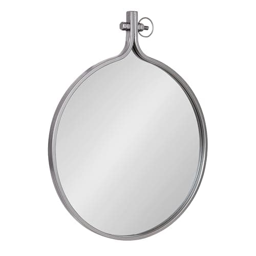 Kate and Laurel Yitro Round Industrial Rustic Metal Framed Wall Mirror, 23.5in x 28.5in, Dark Charcoal