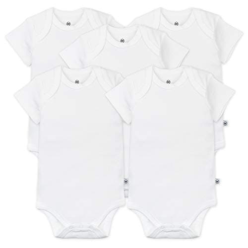 HonestBaby 5-pack Short Sleeve Bodysuits One-piece for Infant Baby Boys, Bright White, 18 Months