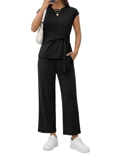 Casly Lamiit 2 Piece Sets for Women Summer Vacation Outfits Lounge Sets Teacher Outfits Clothing Set Tracksuit Black L