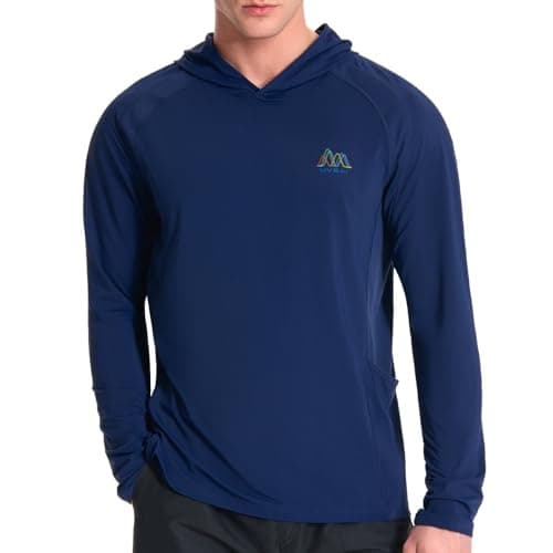 UVSAI Men’s UPF 50+ Hoodie Shirt Long Sleeve Permanent UV Sun Protection Vented Tee Performance for Outdoor Hiking Fishing Dark Blue