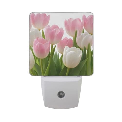 Tulips LED Nightlight Lamp, Mothers Day 2 Pack Plug-in LED Night with Dusk to Dawn Sensor for Bedroom Bathroom Kitchen Hallway Living Room Decorative Daylight