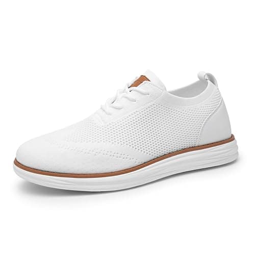 Bruno Marc Men's KnitFlex Breeze Mesh Sneakers Oxfords Lace-Up Lightweight Casual Walking Shoes,Size 8.5,White,GRAND-02