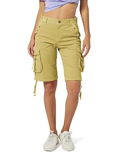 OCHENTA Womens Cargo Shorts with 6 Pockets, Stretch Cotton Bermuda Summer Casual Hiking Shorts Women Khaki 18