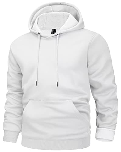 MAGCOMSEN Hoodie for Men Pullover Active Hoodie Casual Tops Cotton Sweatshirts Plain Pullover Hooded Warm Sweatshirts Sportswear Sweatshirts White S