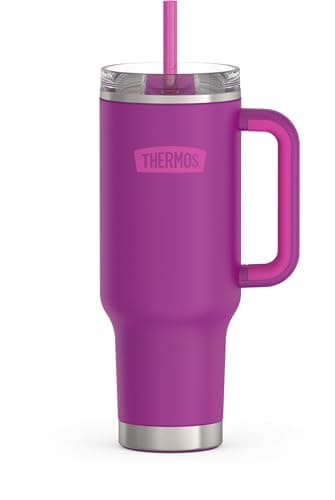 THERMOS Stainless Steel Cup Holder Mug - 40 Ounce, Plum - Insulated Tumbler with Lid and Straw, Plus Leak-Resistant Slide Lock