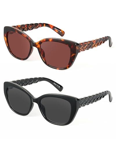 LADEESSE Reader Sunglasses Women - Cat Eye Stylish Sun Reading Glasses Womens Outdoor UV400 Protection Eyewear - 2 Pack（1.25）