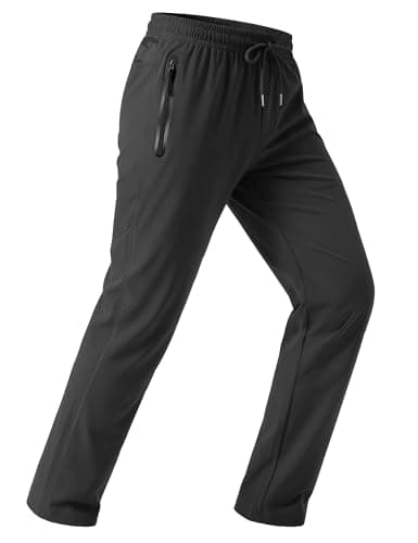 MAGCOMSEN Mens Lightweight Joggers Quick Dry Jogging Pants Stretch Walking Pants with Phone Pockets Elastic Waist Pants for Men Black