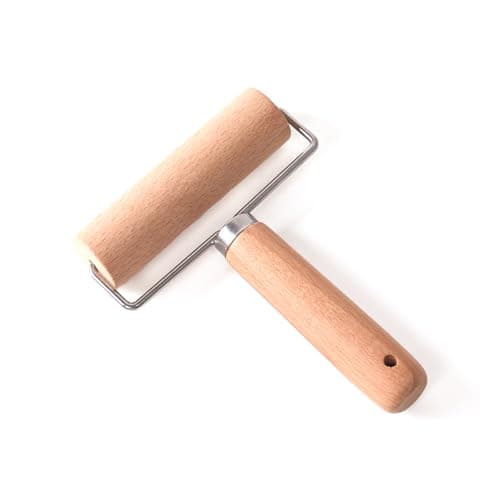 Wooden Dough Roller Large Single Wheel Handheld Rolling Pin for Pastry Pizza Baking Handmade Beechwood Kitchen Tool(6.49 x 4.72Inch)