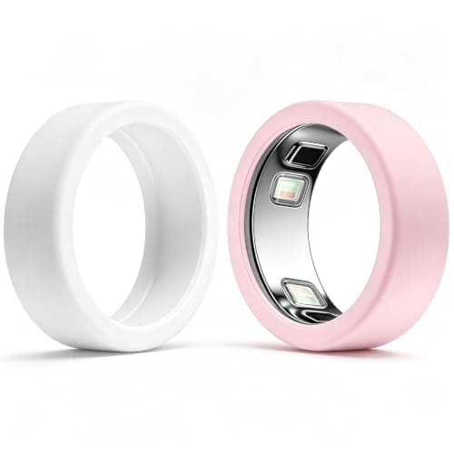 Silicone Case Compatible with Oura Ring 5, 2-Pack Smart Ring Protectors, Soft Anti-Scratch Protective Sleeves,Pink+ White,Small