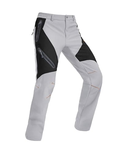 MAGCOMSEN Mens Fleece Lined Pants for Ski Snow Snowboard Work Pants Insulated Hiking Hunting Snowboarding Light Grey 32