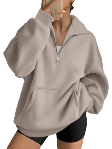 Trendy Queen Women Half Zip Pullover Crewneck Sweatshirts, CoffeeGrey, M