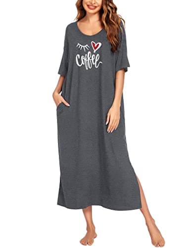 Ekouaer Nightgown for Women Plus Size Sleep Dress Short Sleeve Lounge Dress