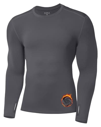 Moozava Mens Thermal Long Sleeve Shirt Fleece Lined Compression Base Layer Top Cold Weather Gear Hunting Athletic Undershirt Dark Gray Grey S