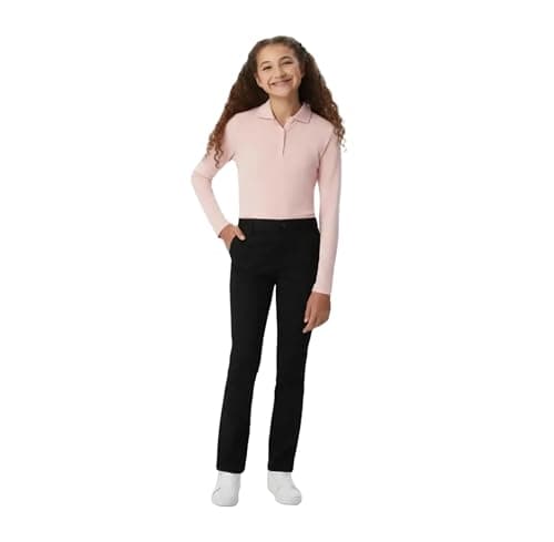 French Toast Girls' Pull-On Straight Fit Stretch Twill Pant in Standard and Plus Sizes, Black, 12