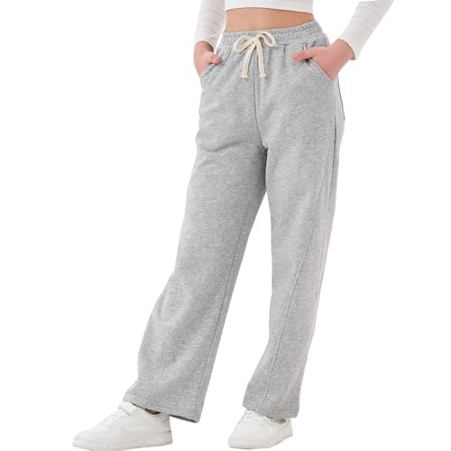 Rolanko Girls Wide Leg Sweatpants Straight Pants for Kids Girls Trousers with Pockets Sweats (Grey, 6-7)