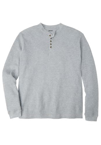 KingSize Waffle-Knit Thermal Henley Tee Heather Grey