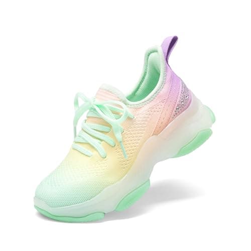 DREAM PAIRS Girls Slip-On Sneakers Kids Sparkle Pop Lightweight Jelly Sole Walking Shoes,Size 11 Little Kid,Rainbow/Yellow,SDFS2303K