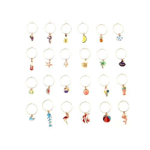 WOLVINA 24 Pieces Wine Glass Charms - Wine Charms for Stem Glasses - Summer Christmas Party Decorations
