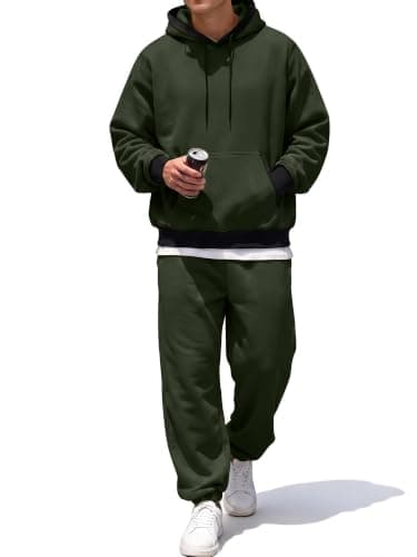JMIERR Men's Cotton 2 Piece Outfits Hoodie Sweatshirt Sweatsuit, Green, M