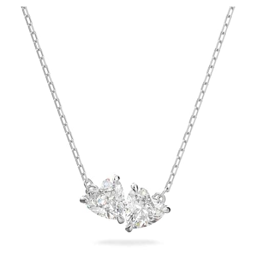 Swarovski Mesmera Necklace, Heart-Shaped Clear Crystals on a Rhodium Finish Setting, Part of the Mesmera Collection