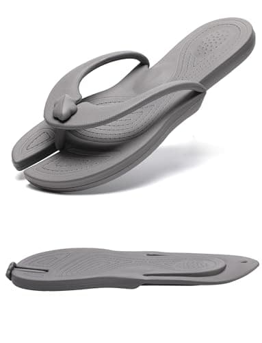 Kiemorgy Travel Slippers for Women Men, Gray Folding Slides Sandals Size 12, Portable Hotel Spa Slippers, Waterproof Quick Drying Flip Flops, Shower Shoes Beach Sandals-JD01 gray XXL