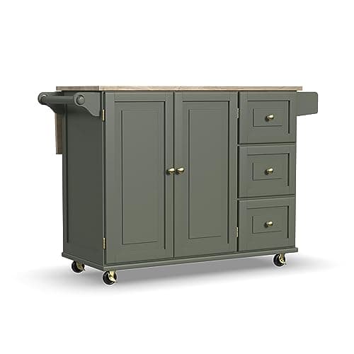 Homestyles Mobile Kitchen Island Cart with Wood Top and Dropleaf Breakfast Bar, 18" D x 53.5" W x 36" H, Green