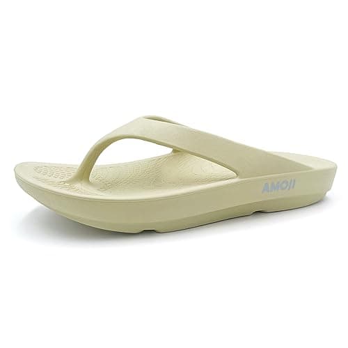Amoji Women Flip Flops EVA Lightweight Non-Slip Men Beach Thong Sandals Khaki AA1551 10 Women/8 Men