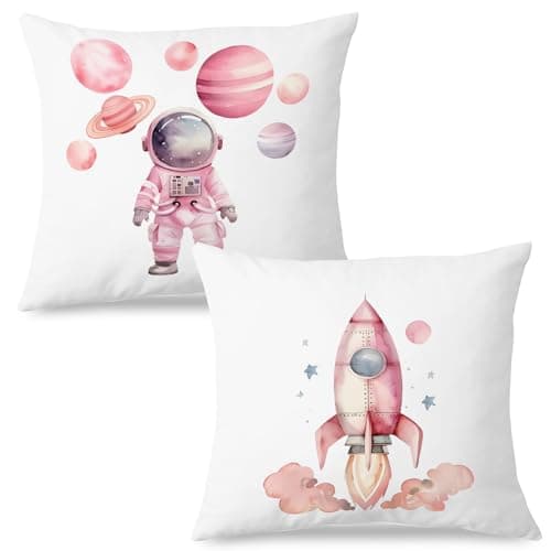 SPBL&L Pink Space Pillow Covers, 18x18 - Girls Room Decor, Set of 2
