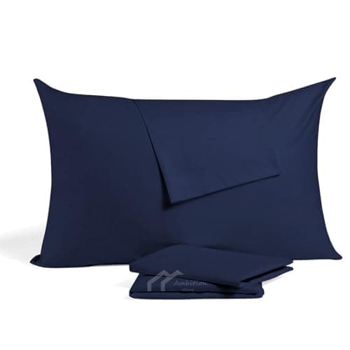 Ambition Home Set of 2 Toddler & Travel Pillowcases 14x20 Inch, Luxury 500 Thread Count Long Staple Egyptian Cotton Pillow Covers, Silky Soft Durable with Hidden Zipper, Navy Blue