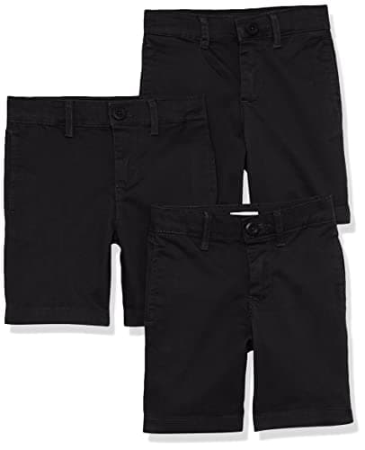 Amazon Essentials Toddler Boys' School Uniform Woven Flat-Front Shorts with Elastic Waist, Pack of 3, Black, 4T
