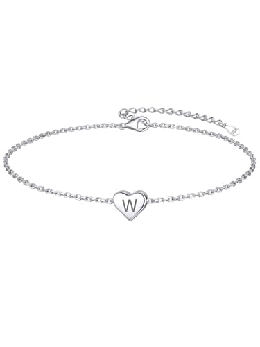 ChicSilver Dainty Heart Bracelet 925 Sterling Silver Initial Bracelet Cute Delicate Heart Alphabet Letter W Bracelets for Women
