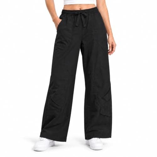 GooBe Women‘s Barrel Pants - Baggy Wide Leg High Waisted Casual Trousers Drawstring Elastic Waist Loose Fit with Pockets Lightweight for Travel Black