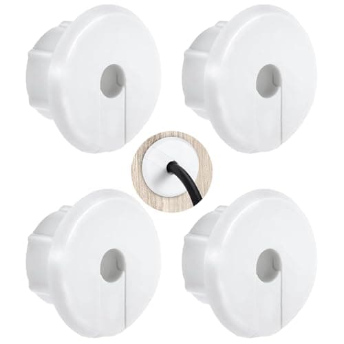 4-pcs Wall Hole Cable Conduit with 0.8cm Plastic Conduit Cover, Compatible Wall Hole Wiring kit, Wall Conduit Hole Ring (White) for Cable and Wire Furniture