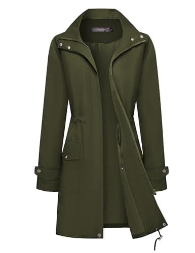 Bloggerlove Womens Waterproof Jackets Fashion Long Rain Coat Lightweight Raincoats With Hood Outdoor Hiking Jackets Army Green, S