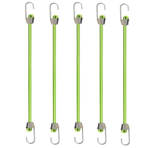 Mini Bungee Cords with Hooks, 5 Pcs Small Elastic Bungee Cord, 10" Rubber Straps for Multi-Purpose Use, Green