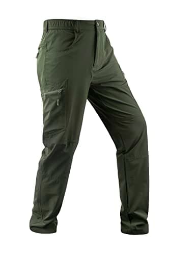 Derminpro Men's Outdoor Quick Dry Waterproof Hiking Mountain Pants with Zipper Pockets Army XX-Large