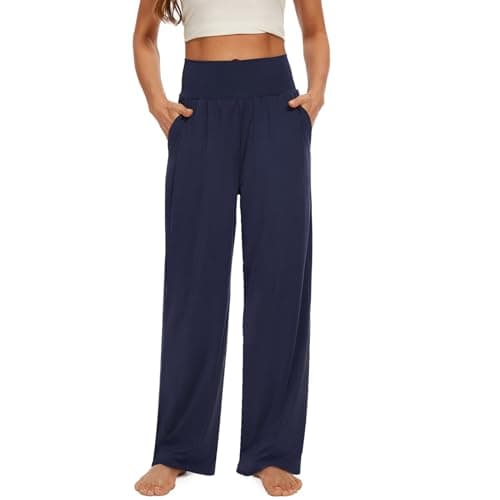 iniber Women's Wide Leg Casual Loose Lounge Pants Yoga Sweatpants High Waisted Comfy Pajama Flowy Pants with Pockets Navy